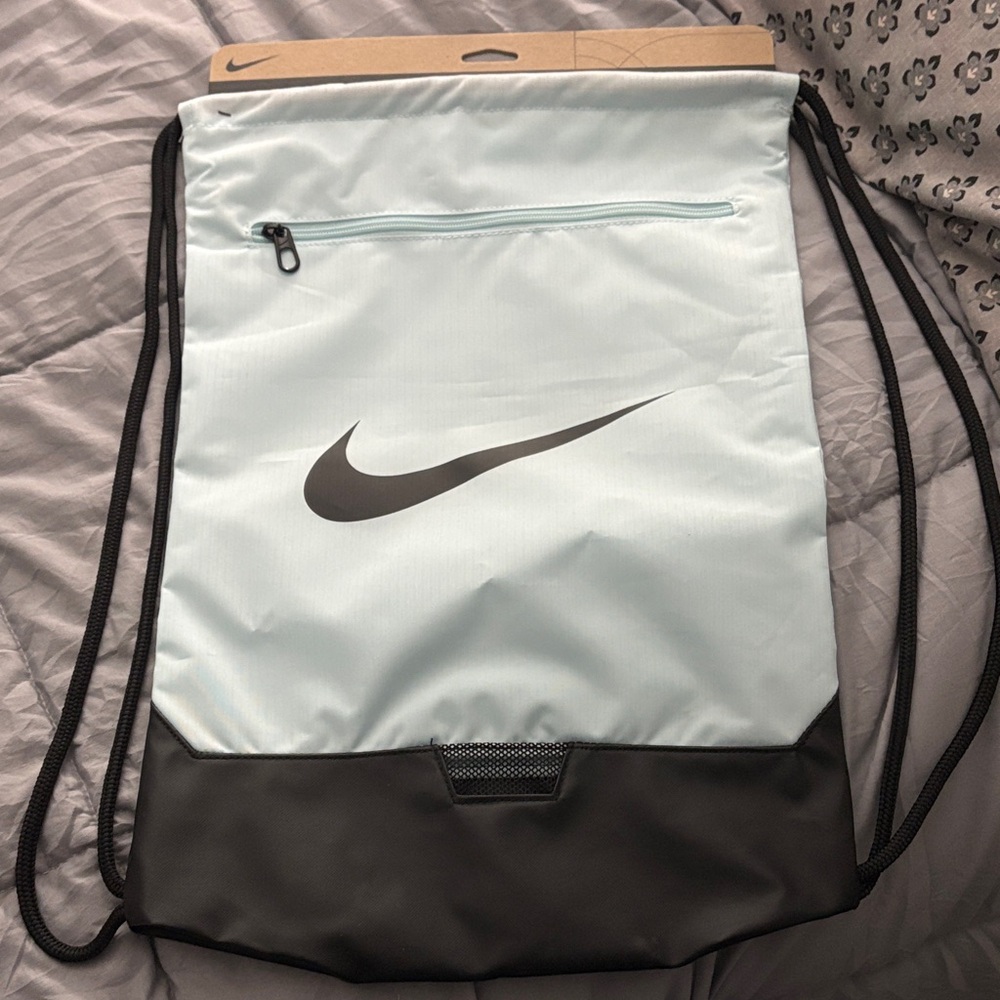 Nike Light Blue and Black Drawstring Backpack
